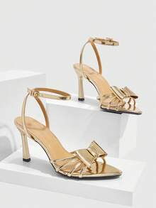 CUCCOO SZL Women's Pointed Toe Bow Decor Fashion High Heel Sandals, Suitable For Daily Wear For Christmas - Gold - View 7