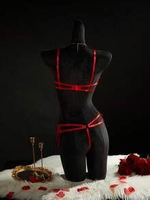 SpicyHot 两件套花卉刺绣薄纱内衣套装，极具诱惑力 - 紅色 - 查看 2