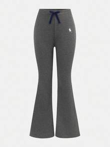 SHEIN 2pcs Tween Girls Casual Versatile All-Match Flared Thermal Lined Pants, Black & Gray - Multicolor - View 6