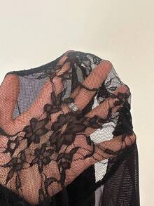 Zavorell 女士Y2K极简性感休闲黑色透视蕾丝拼接V领复古背心，时尚春夏辣妹必备派对上衣，适合日常穿着/上学/度假/派对 - 黑色 - 查看 7