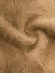 SHEIN LUNE Women's Camel V-Neck Batwing Cashmere Blend Pullover Sweater, Minimalist & Versatile - Khaki - View 7
