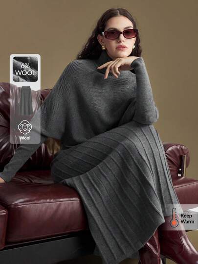 Ontre Falda plisada de línea A de tela de punto para mujer, material de punto de alta calidad, cintura elástica, bajo acampanado, uso casual urbano moderno para oficina, elegante discreto para ir al trabajo, aeropuerto, crucero