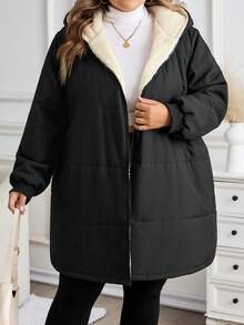 SHEIN CURVE+ 女士加大码带帽加厚长款外套，配腰带，秋冬款