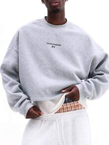 Áo sweatshirt nam dáng ngắn cổ tròn SUMWON in chữ, tay dài, kiểu dáng thường ngày, phong cách đường phố. - Màu Xám nhạt - Xem 2
