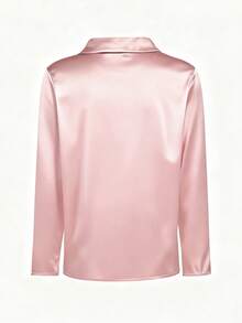 SHEIN 女士时尚优雅翻领粉色缎面衬衫，休闲百搭，适合工作和约会 - 淺粉色 - 查看 4