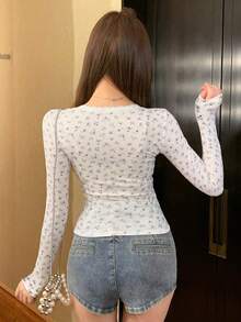 DAZY Women's Floral Lace Patchwork Bow T-Shirt, Suitable For Spring/Summer, Valentine's Day