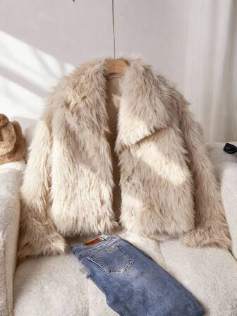 SHEIN Tonårsflicka elegant och fluffig jacka, kragedesign med 3 dolda knappar, lämplig för höst-/vintertillfällen som skola, sammankomster, promenader, pendling, kan kombineras med långärmad tröja och byxor