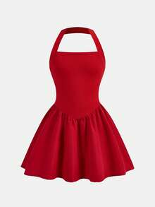 Firerie Kids Firerie Kids Tween Girls Casual Elegant Red Knit Spaghetti Strap Snug Fit Ruffle Hem A-Line Dress, Suitable For Valentine's Day, Halloween, Party, Outing, Back To School Outfit - Red - View 5