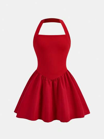 Firerie Kids Firerie Kids Tween Girls Casual Elegant Red Knit Spaghetti Strap Snug Fit Ruffle Hem A-Line Dress, Suitable For Valentine's Day, Halloween, Party, Outing, Back To School Outfit