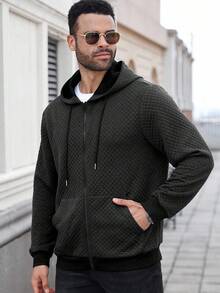 Manfinity Homme Plus Size Men's Casual Solid Color Hoodie, Versatile For Autumn/Winter, Long Sleeve Top - Black - View 4