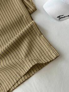 SHEIN PETITE 女士黄色条纹休闲裤，泡泡绉纱面料，超低腰抽绳设计，直筒裤型，休闲浪漫风