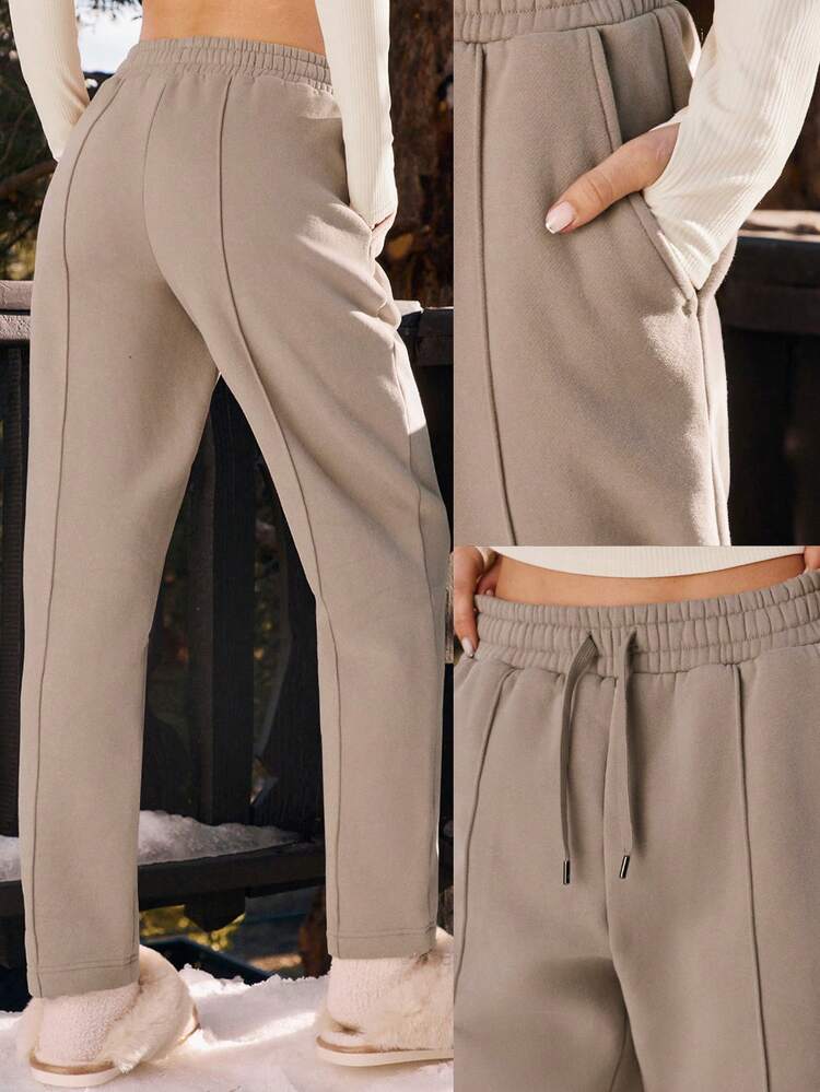 Everyday Fleece Twinkle & Toast Soft Warm Adjustable Drawstring Waist Side Pockets Tapered Fit Pants Autumn Winter Outdoors Daily Casual Wear