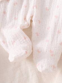 2件套新生儿柔软纯棉蝴蝶图案长袖开衫上衣和连脚裤睡衣套装 - 淺粉色 - 查看 4
