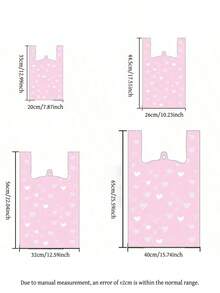 50个粉色可爱情人节塑料T恤袋，粉色散装塑料袋，粉色可爱爱心塑料袋，珠宝包装袋，感谢袋，购物袋，外带袋，外卖袋，超市包装袋，手提包汽车垃圾袋，包装袋，商品袋 - 彩色 - 查看 6