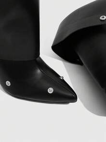 CUCCOO SZL Women's Fashion High Heel Thigh High Boots, Pointed Toe Slim Heel Ruched Tall Boots For Christmas - Black - View 10