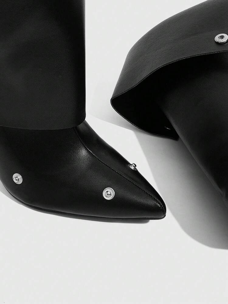 CUCCOO SZL Women's Fashion High Heel Thigh High Boots, Pointed Toe Slim Heel Ruched Tall Boots For Christmas Spring Shoes