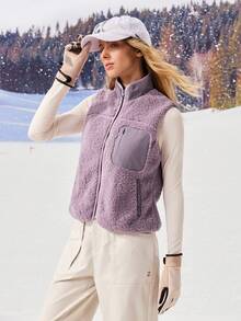 OutZeal Women Soft Warmth Fleece Stand Collar Front Zip Pocket Outdoor Vest Jacket Hiking Camping Fall Winter - Purple - View 5