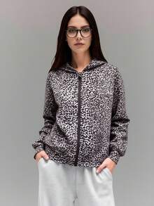 Sweetra Young 少女豹纹卫衣 – 全拉链设计，宽松舒适，时尚单色动物图案上衣：这款舒适前卫的外套融合了休闲酷感和大胆时尚，非常适合日常穿着、周末外出以及轻松打造别致的日常造型。 - 彩色 - 查看 6
