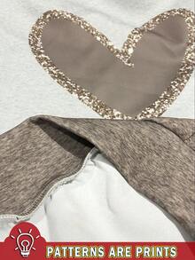 EMERY ROSE Áo sweatshirt dài tay cổ tròn in họa tiết trái tim tối giản, kiểu dáng thường ngày, cỡ lớn, thích hợp cho mùa xuân. - Nhiều màu - Xem 3