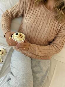 SHEIN 少女休闲灯笼袖纯色长袖毛衣，灰色毛衣，秋季毛衣，感恩节冬季舒适保暖，适合日常穿着、庆祝活动、秋冬季节，轻松舒适，秋冬季叠穿，时尚百搭，适合秋冬季日常穿着、街头风格、居家穿着 - 卡其色 - 查看 5