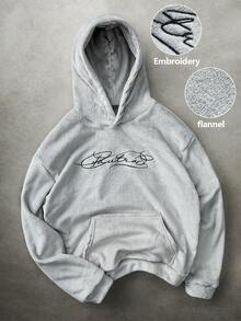 PAVTROS Sudadera con capucha gris claro de estilo callejero para hombre Manfinity Streetrush, con tela de franela, bordado 3D de texto en inglés, adecuada para festivales de música al aire libre, salidas casuales, regalo para novio/esposo, aniversario. Sudadera con capucha, manga larga, estilo callejero. - Gris Claro - Ver 3