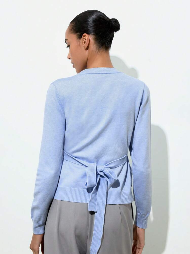 SHEIN Maija 2025 Women's Fashionable Wrap Cardigan For Commuting, Autumn/Winter For Women, Christmas Cardigan, Winter, New Year, Thanksgiving, Beach For Women, Elegant Sweater Blue Cardigan Blue Sweater Cardigan For Cardigans Light Blue