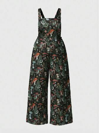 Fairycore Plus Size Casual Versatile Forest Mushroom Pattern Jumpsuit/Winter