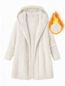 SHEIN Clasi Cárdigan con capucha de felpa informal para mujer de talla grande, de manga larga, para otoño/invierno