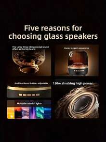 Teckwe 黑色和金色玻璃边框低音炮无线音箱户外电脑音箱带卡槽迷你智能音箱电池容量：450毫安时 - 黑色 - 查看 2