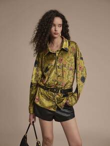 SHEIN Unity 优雅花卉印花黄色长袖女式衬衫 - 黃色 - 查看 4