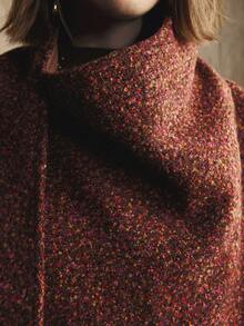 Arave Women's Asymmetrical Scarf Collar Loose Open Front Woolen Jacket, Casual Daily Wear - Rust Brown - View 10