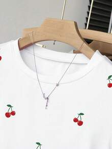 Resyla Versatile Short Sleeve Blouse With Gathered Waist, All-Over Cherry Print, For Summer - Blanco - View 3