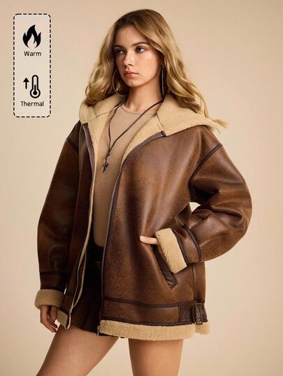 EDITION Hippie Vintage Hooded Faux Fur Lamb Wool Soft Faux Fur Women Jacket