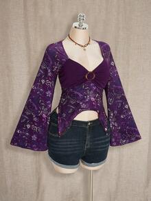 SHEIN ICON 大码女式时尚长袖T恤 - 紫色 - 查看 6