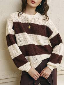 Cévolie Women's Loose Fit Striped Drop Shoulder Long Sleeve Casual Knit Sweater, Autumn/Winter - Multicolor - View 6