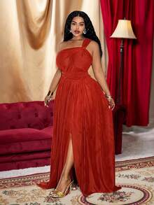 Slaydiva 2025 Spring, Summer, Autumn, Winter New Music Festival, Easter, Western, Nomadic Style Birthday Party, Casual, Leisure, Cruise Travel, Beach, Sunbathing Viral Sensation Rust Red High Slit Western Chiffon Maxi Dress, Sexy Elegant Plus Size Dress