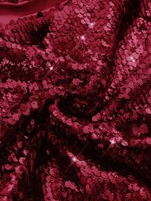 ROMWE Avant Spring/Summer Party Women's Solid Color Pleated Glamorous Fashion Sequin Embellished Bandeau Top - Burgundy - View 4