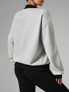 Dewbera 女士落肩长袖拉链宽松运动夹克 运动服夹克 健身夹克 瑜伽夹克 健身夹克 运动套装 女式夹克 - 淺灰色 - 查看 2