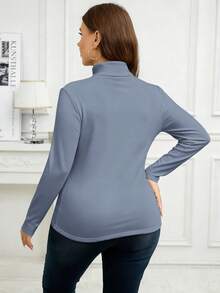 SHEIN Clasi 大码女式保暖长袖T恤，秋冬 - 霧霾藍 - 查看 2