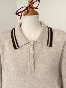 Muvela 女式高领长袖羊毛毛衣，复古学院风，休闲舒适，适合日常穿着、返校、下午茶、秋季 - 杏色 - 查看 7