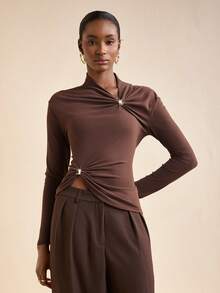 Zivah 2025 Autumn New Music Festival, Easter, Western, Nomadic, Birthday Party, Graduation Season, Campus Style, Student Wear, Daily Casual, All-Match Versatile, Leisure, Cruise Travel, Beach, Sunbathing, Viral, Streetwear, Wedding Guest Boho, Commute, Brunch T-Shirt - Brown - View 6