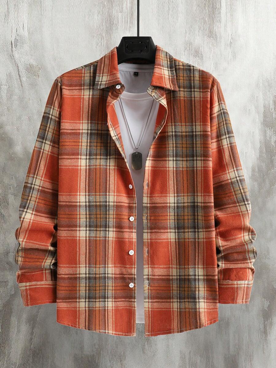 Manfinity Homme 男士格子长袖单排扣休闲衬衫 - 彩色 - 查看 1