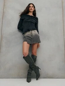 TypaGal Stilvoller schwarzer Farbverlauf Mini-Rock mit einem eleganten verwaschenen Effekt und schmeichelhafter Taillenhöhe. Perfekt für elegante Party- oder schicke Abendlooks. - Grau - Übersicht 5