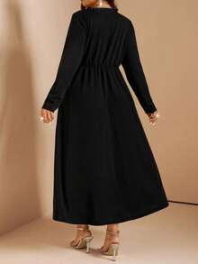 Comfylo 大码亮片拼接中长连衣裙 - 黑色 - 查看 3