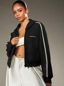 MISSGUIDED Sudadera con capucha y bolsillos con cremallera, chaqueta casual de manga larga para otoño e invierno - Negro - Ver 5