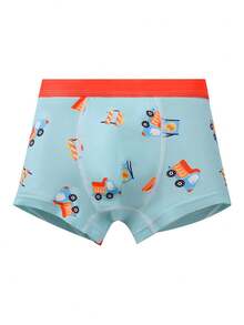 4pcs/Pack Boys' Cartoon Car Print Elastic Waist Casual Boxer Briefs - Multicolor - View 4