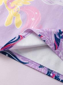 My Little Pony X SHEIN 少女夢幻甜美滿版印花針織圓領淺紫色上衣與長褲秋冬睡衣套裝 薰衣草紫色睡衣套裝 少女獨角獸睡衣套裝 - 淡紫色 - 查看 4