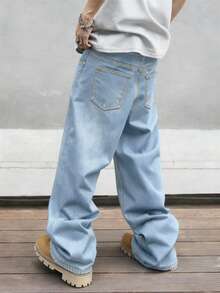 STEELVANCE 男士宽松口袋阔腿休闲百搭牛仔裤 - 淺色水洗藍 - 查看 2