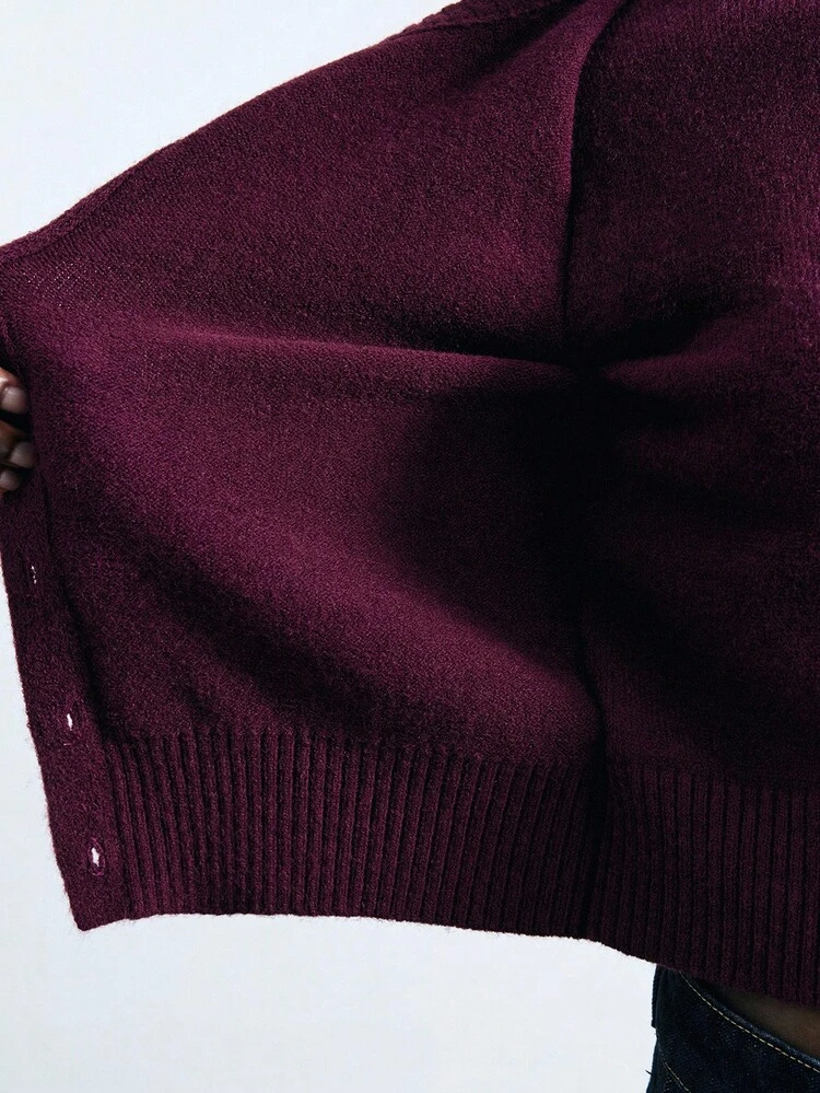 SHEIN Maija 2026 Frühherbst Weich & Bequem Damen Burgunderrot Rundhals Pullover Schulanfang, Familienfest St. Patricks Tag Ostern Party Top Urlaub Strandurlaub Sommer Ausgehen Abschluss