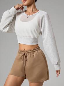 Dewbera 女士插肩袖短款宽松卫衣 - 淺灰色 - 查看 4